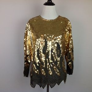 Vintage Tris Gold Beaded Top Womens 12 Sequined